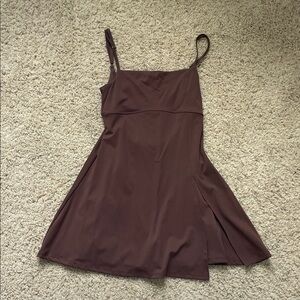 Brown Athletic Dress with Side Slit and Open Back